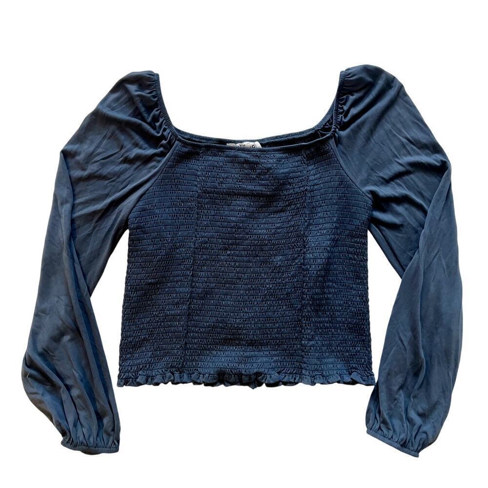 NWT For The Republic Modal Smocked Long Sleeve Blouse Women's Size Medium Blue
